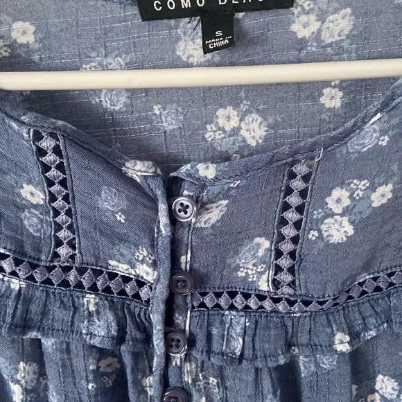 Comfy Blue Floral Blouse with Lace Details – Size S - Picture 4 of 5